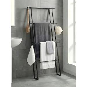 CANYAVE Metal Leaning Ladder Towel Rack, 4-Tier Blanket Stand for Bathroom Living Room, No Drilling Quilt Storage Organizer (Matte Black)