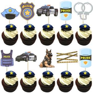 Gyufise 36Pcs Police Cupcake Toppers Policeman Birthday Cupcake Picks Police Cake Decorations for Police Emblem Theme Birthday Party Cake Decor Supplies