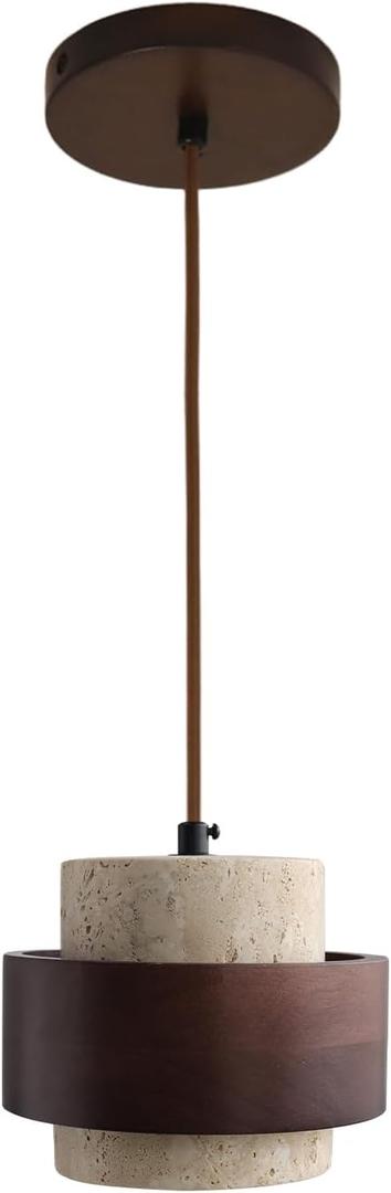 Japanese Style Wabi Sabi Pendant Light Natural Yellow Travertine Droplight Vintage Farmhouse Stone Hanging Lamp E26 Wood Lamps Postmodern Design Lighting Fixture for Bedside Restaurant Kitchen
