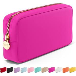 Embla Makeup Bag Travel Cosmetics Pouch and Toiletry Bag, Nylon Zipper Pouch Purse, Cute Make Up Organizer Storage Tote for Women Girls, Waterproof Travel Skincare Case, Small Makeup Bags, Fuchsia