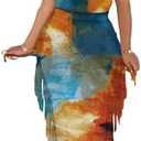 Euulin Women's Sexy 2 Pieces Dress Outfits Halter Neck Backless Crop Tops Long Bodycon Fringe Skirt Sets Night Club Party Mottled S