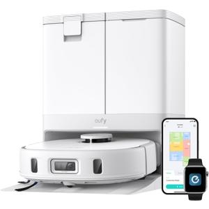 eufy X10 Pro Omni Robot Vacuum and Mop Combo, 8,000 Pa, Dual Mops with 12 mm Auto-Lift and Carpet Detection, AI Obstacle Avoidance, Auto Mop Washing&Drying, Self-Emptying, White