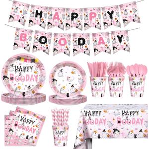 194Pcs Pink Halloween Booday Party Decorations, Happy Booday Tableware Set Banner Paper Plates Cups Napkins Tablecloth Little Boo Supplies Serve 24 Guest (7 inch, 9 inch)
