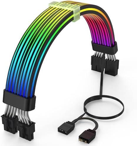 Sirlyr RGB PC Cables,Strimmer 2 * 8 pin PSU Extension Cable,5V 3Pin Sync ARGB,for Graphic Card Power Supply,Computer Case Decoration Black Style