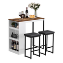 Panana 3 Piece Dining Table Set Kitchen Bar Table with Two Stool Storage Shelves Wood Counter Height Table Top with Sew Kerf Finish Dining Room Home