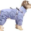 BRKURLEG Dog Raincoat for Small Dogs, Small Dog Rain Jacket with Harness Built in, Waterproof 4 Legs Puppy Raincoats, Puppy Outdoor Jacket with Reflective Strip, Purple, M (M(Back Length9.8"))