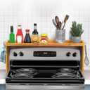 IIIOIIIA Bamboo Over the Stove Spice Shelf for Kitchen, 31.5" Spice Rack Organizer Shelf with 6 hooks, 11.4" Height Extra Storage Countertop, Easy to Assemble, 30"