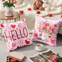 Valentines Day Pillow Covers 18x18 Set of 4 Romantic Throw Pillow Covers Cushion Covers for Sofa Bed Couch Anniversary Wedding Home Decor for Living Room Pink Plaid Love