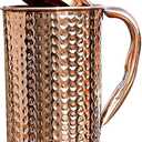 Pure Copper Water Pitcher with Lid – 40 oz (1200 ml) Hammered Copper Jug, Medium Size Solid Copper Carafe for Home, Hotel, Kitchen & Gifting
