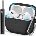 Ljusmicker for AirPod Pro Case Cover with Cleaner Kit,Soft Silicone Protective Case for Apple AirPods Pro 2nd/1st Generation for Women Men,AirPod Pro Case with Magnetic Lid Lock & Keychain-Solid Black