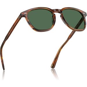 CARFIA Retro Acetate Polarized Sunglasses for Men UV400 Protection Hand-Crafted Frame Sun Glasses CA5285L (2-1. Striped Frame Green Lenses)