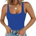 Chunpin Women's Square Neck Tank Bodysuit Sleeveless Tank Top Double Lined Body Suit Going Out Outfits Thong Bodysuits (Medium, Deep Blue)