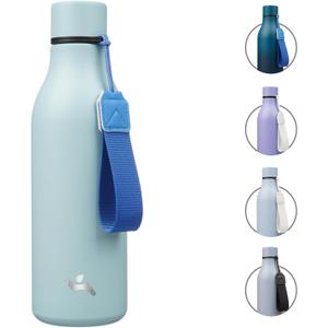 Insulated Water Bottle with Strap,18 oz Double Wall Stainless Steel Vacuum Bottles Metal Water Flask,Ice Blue
