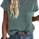 Imily Bela Summer Fall Short Sleeve Sweater for Women 2026 Crew Neck Ribbed Knit Vests Trendy Pullover Tops, M