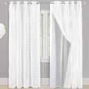 DriftAway White Pinch Pleated Voile Chiffon Blackout Curtain Liner Embroidered with Pom Pom 2 Layers Grommet Curtain for Kids Girls Nursery Room 84 Inch One Panel (Off White Chevron)