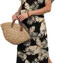 WIHOLL Summer Dresses for Women Short Sleeve Maxi Dresses V Neck Sundress with Side Slit Pockets Casual Beach Dress (M)