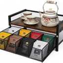 Tea Bag Holder, Tea Bag Organizer and Storage with Drawers, Tea Bags Organizer Natural Wood & Metal with 8 Compartments, Multi-Purpose Tea Rack Teabag Station Chest for Countertop, Kitchen, Office