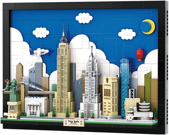 New York City Skyline Building Block Set 1101 Pieces City Postcard Model Kit, 15.1 x 3.3 x 11.3 in, for Adults & Kids, NYC Landmark-Inspired Display for Home or Office