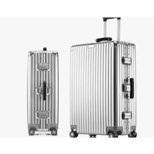 DOMINOX All Aluminum Carry On Luggage Hard Shell Luggage Aluminum Suitcase for Travel Zipperless Luggage Checked Luggage with Silent 360° Spinner Wheels 50x31x73CM . (Vertical Grain Style, Sliver)