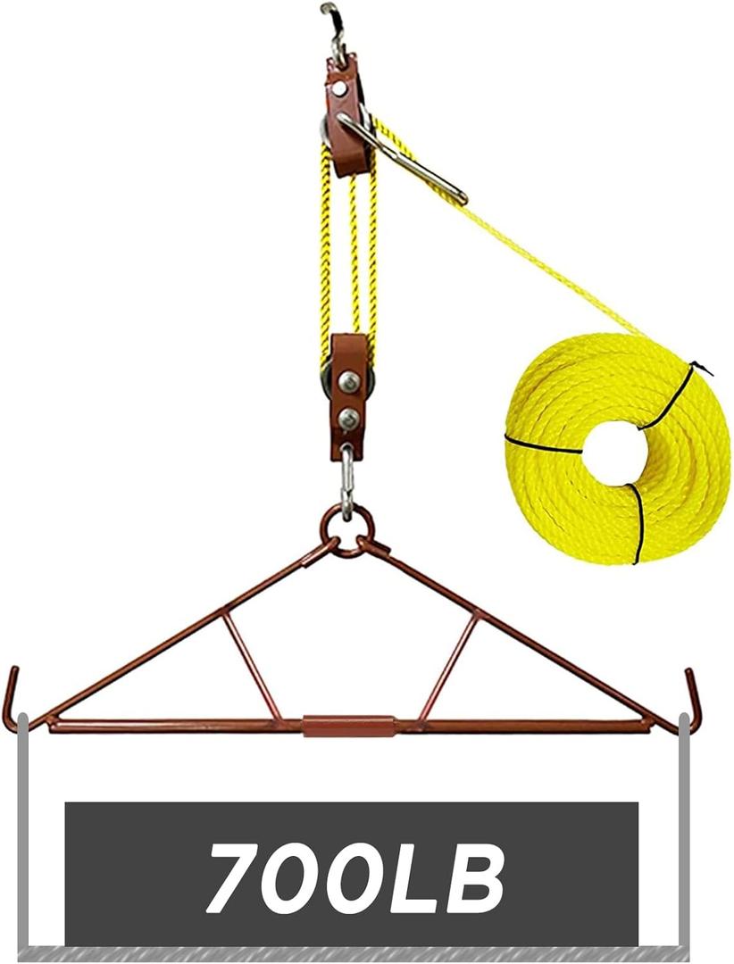Atflbox Game Hoist Gambrel with 700LB Capacity Deer Hanger and Elk Dual Pulley Hoist Lift System, Hunting Game Hanging Kit for Deer Butcher and Skinning, Deer Hunting Accessories Gifts for Men