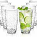 Tebery 8 Pack Plastic Highball Drinking Glasses Plastic Tumbler Cups, 18 Ounces All-Clear Reusable Water Beverage Tumbler Set for Soda, Juice, Iced Tea, Party | Stackable, BPA-Free