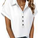 Bebonnie Womens Blouses for Work Professional: Collared Button Up Shirts Cap Sleeve - Cute Summer Lightweight Dressy Shirts Business Attire - Plus Size Blouses for Curvy Women White XXL (White, XXL)