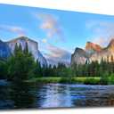 Canvas Wall Art Panorama of Yosemite Valley Painting Canvas Artwork Lake Mountain National Park Nature Pictures Framed Wall Art for Living Room Bedroom Office Wall Decor Home Decoration 29" x 58"