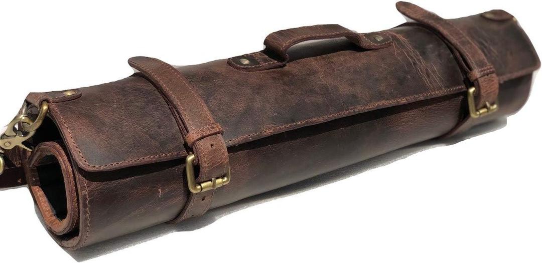 vintage crafts Genuine Buffalo Leather Knife Roll Set Chef's Knife Holder Cutlery Sheath Artist Case Organizer Storage bag Travel Friendly Gift for Men & Women Portable chef knife cases Organizer, Large
