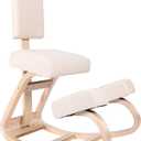 Sleekform East Austin Ergonomic Kneeling Chair with Back Support - Winter Linen and Wood Ergo Stool for Desk - Best Ergonomic Kneeling Office Chair for Posture and Leg Circulation, 28 inches x 21 inches x 22 inches