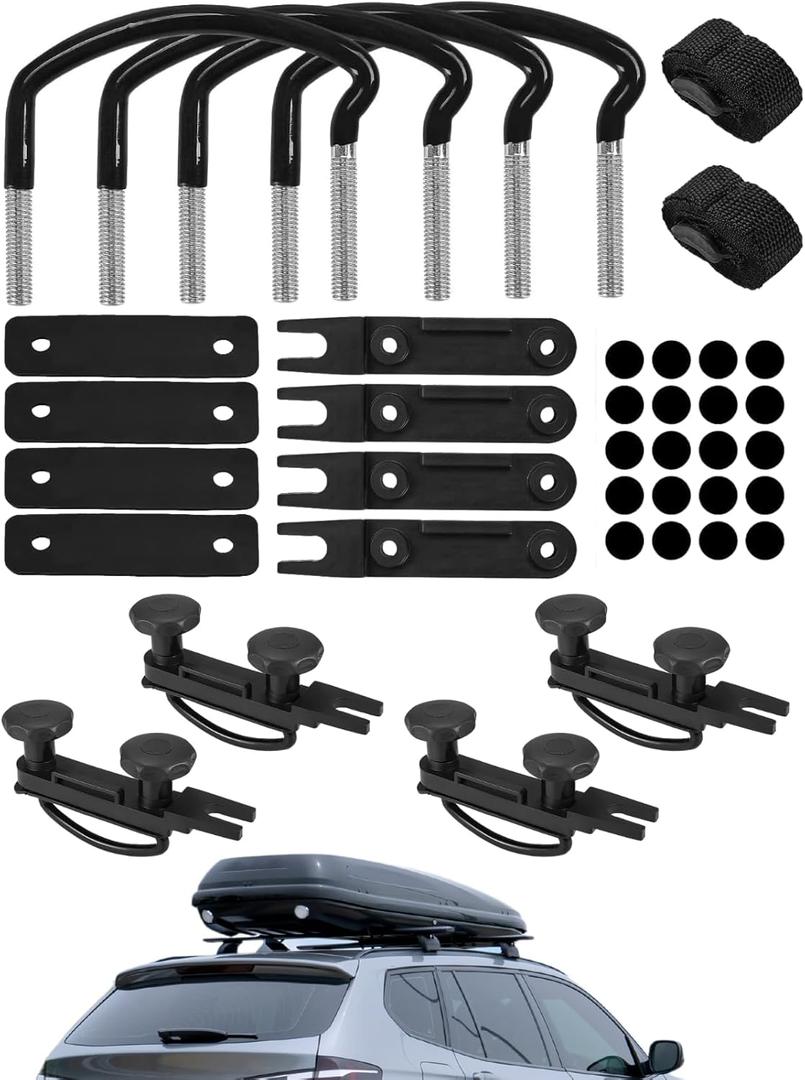 4Pack Roof Box U-Bolt Clamps with 8 Lock Nuts, Glazeal Roof Box U-Bolt Clamps Car Van Mounting Fitting Kit with 8 Lock Nuts 2 Straps for Cargo Carrier Rack