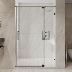 Dimaris Pivot Shower Door, 40-50" W x 76" H Pivot Semi-Frameless Shower Door, 5/16" (8mm) Tempered Glass with Nano Coating, Stainless Steel Hardware, Matte Black