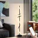 EIDISUNY Modern Spiral Floor Lamp with Remote Control, 48W LED Floor Lamps for Living Room, 3 Colors Dimmable Tall Standing Lamp for Living Room, 60'' Modern Floor lamp for Bedroom Black