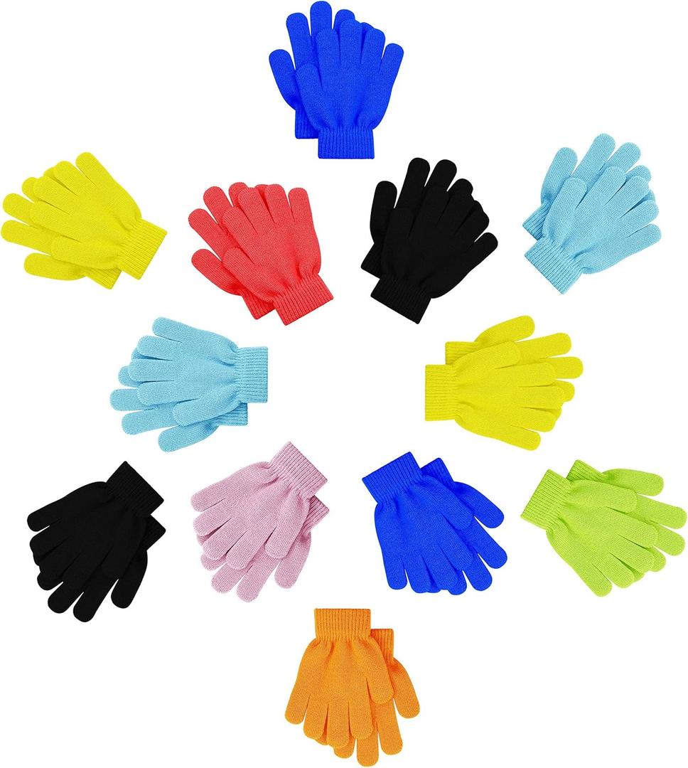 12 Pairs Kids Winter Gloves, Children Bulk Pack Fun Colorful Cute Magic Glove for Boys & Girls Assorted #2, Kids One Size