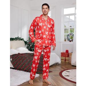 Set Long Sleeve Button Down Pjs Xmas Holiday Sleepwear, Size: 2XL