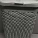 Mind Reader Slim Laundry Hamper with Lid, 40L Clothes Basket, Premium Wicker Design, Plastic, Mint (Single)