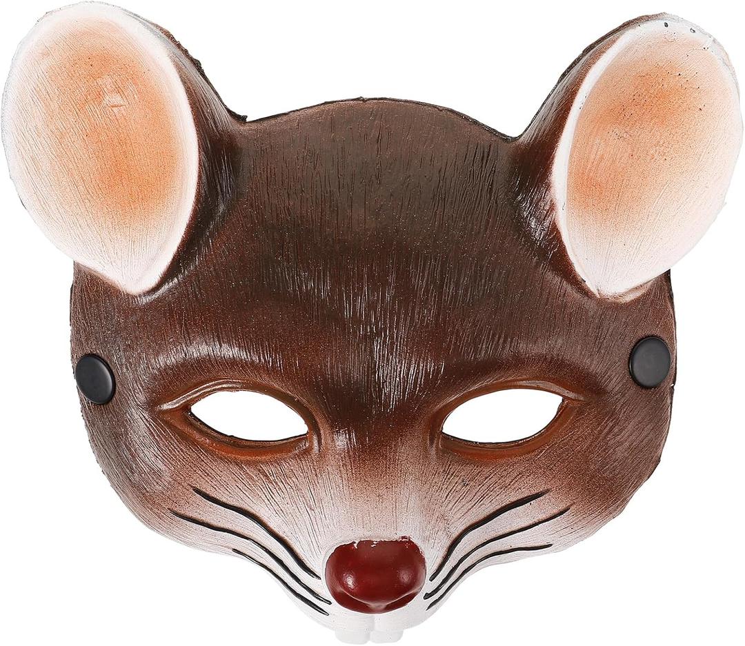 jojofuny Rat Mask: 3D Mouse Mask Half Face Animal Rat Costume for Halloween Carnival Masquerade Party Cosplay Props - Brown