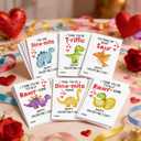 2 x Dinosaur Valentine's Day Cards for Kids, 24 Pack, 6 Designs, 3.5x5 Inch, Classroom Exchange Cards with Puns
