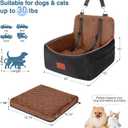 WOOAIDAGG Dog Car Seat for Small Dogs Under 30lbs,Ultra Soft Fabric & Memory Foam Pet Travel Car Bed,Washable & Detachable,Anti-Slip Bottom,2 Storage Pockets and Safety Tethers(Black/Brown)