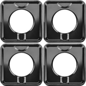 7.75" Square Drip Pan Heavy Duty Gas Burner 4 Pack SGP-400 Square Gas Range Drip Pans Black Porcelain Drip Pans Replacement for WP786333, AP6011553, PS11744751, Black