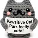 2 x Positive Cat Crochet Amigurumi Yarn Kitty with Card - Handmade Inspirational Gift for Cat Lovers, Friends, Coworkers, Desk Decor
