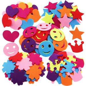 SOOKOO 5 Styles 150 PCS Assorted Color Felt Flowers for Art and Craft DIY Sewing Handcraft (Heart, Flower, Smile Face, Star, Crown)