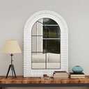 36x24 inches Dark Wood Arched Mirrors for Wall, Farmhouse Decorative Arch Mirror for Bedroom, Living Room, Bathroom, Entryway - Hanging or Leaning