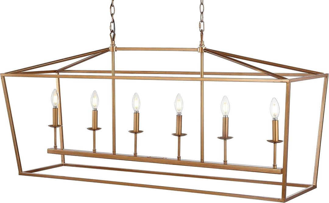 JONATHAN Y JYL7439B Pagoda Lantern Dimmable Adjustable Metal LED Pendant Classic Traditional Farmhouse Dining Room Living Room Kitchen Foyer Bedroom Hallway, 49 in, Antique Gold