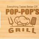 Homlouue Fathers Day Pop Pop Gifts, Pop-pop's Grill Engraved Bamboo Cutting Board with Handle, Pop Pop Gifts from Grandkids, Grandfather Granpa Gift for Father's Day Christmas Birthday-11"x8"