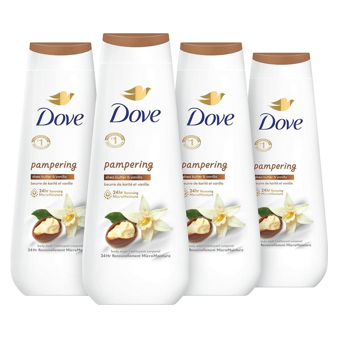 Dove Body Wash 3 Count Pampering Shea Butter & Vanilla, Healthy-Looking Skin Gentle Skin Cleanser with 24hr Renewing MicroMoisture 20 oz