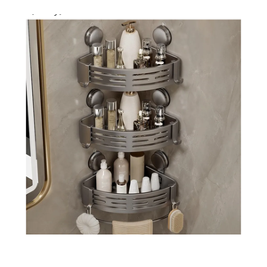 VOLPONE Corner Shower Shelf Suction Cup Shower Caddy Corner No Drilling Bathroom Shower Organizer Storage Rack Adhesive with Towel Bar (3-Pack, Gray)