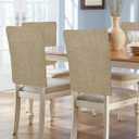 Beige Chair Back Covers Set of 6, Solid Brown Color Burlap Removable Washable Chair Covers for Dining Chairs, Modern Farmhouse Decorative Dining Room Chairs Cover for Party Home Hotel Wedding