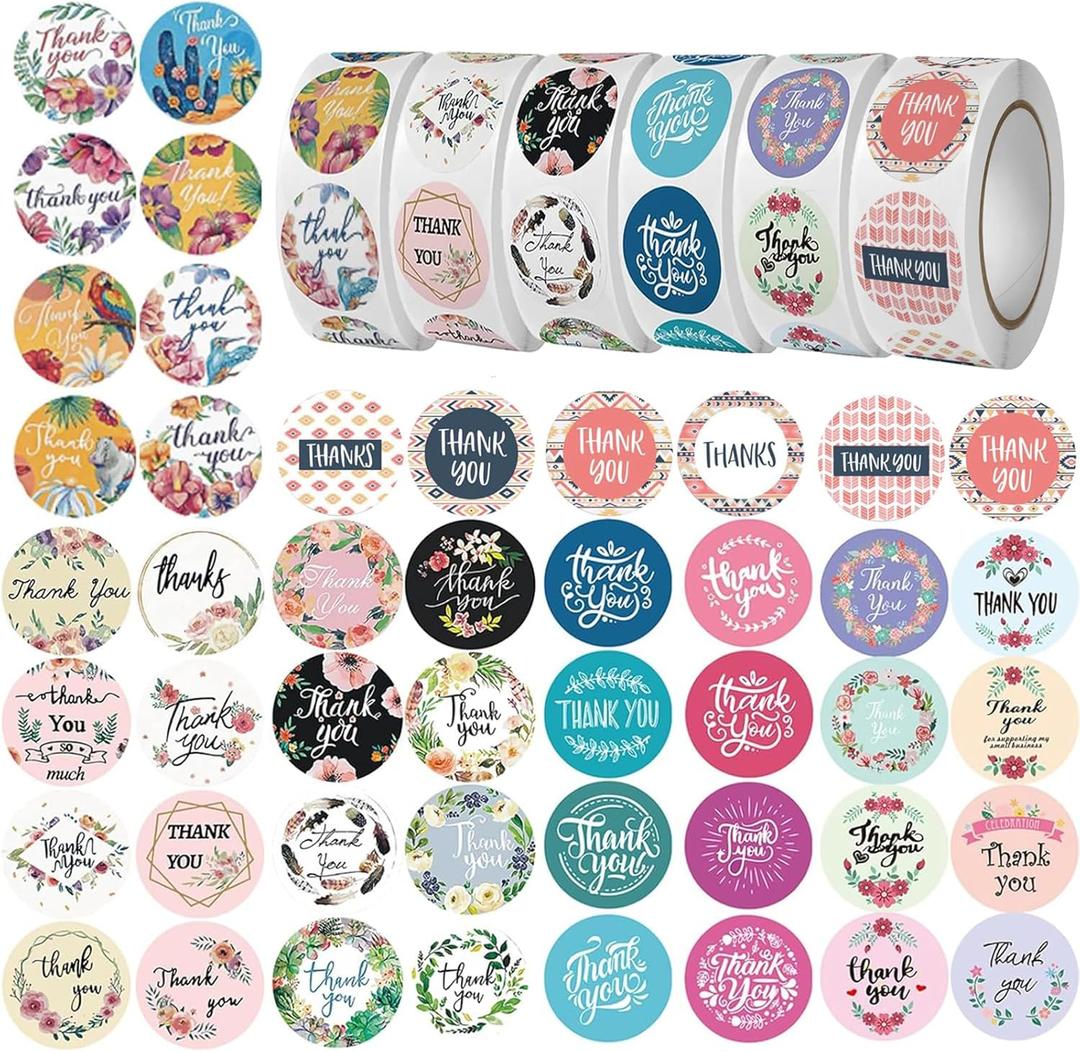 Thank You Stickers Rolls 3000 Pcs - 1 Inch Floral Designs Thank You Stickers Labels for Baking Packaging Envelope Seals Small Business Flower Stickers Tags for Wedding Birthday Party Gift Wrap Bag