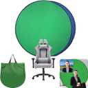 Portable Collapsible Webcam Backdrop With Package Bag, Attaches to Chair, Easy Setup, Wrinkle-Resistant Fabric, Perfect for Zoom Webex Teams TikTok, Background Green Blue Screen D59''