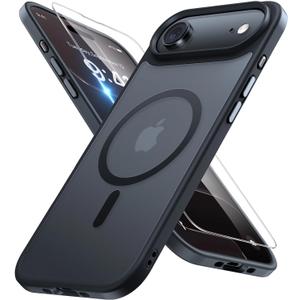 Miracase Magnetic for iPhone Air Case with Screen Protector(Compatible with MagSafe), Slim Thin Translucent Matte Military-Grade Protected Phone Cover for iPhone 17 Air 6.5", Space Black